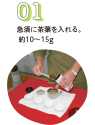 急須に茶葉を入れる